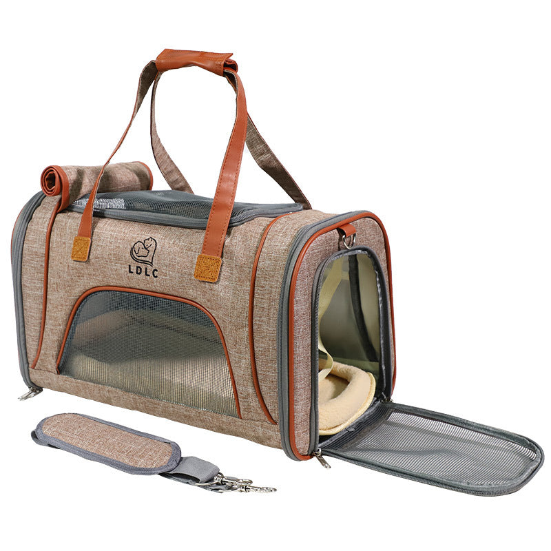 Canvas Air Travel Pet Carrier with Shoulder Strap and Washable Cushion For Dogs & Cats