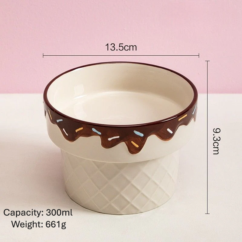 Elevated Tilted Ceramic Bowl - Neck Relief for Dogs & Cats 10.1oz 300ml