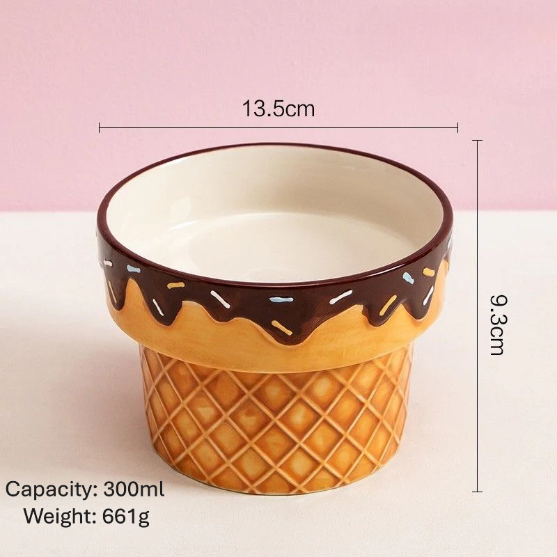 Elevated Tilted Ceramic Bowl - Neck Relief for Dogs & Cats 10.1oz 300ml