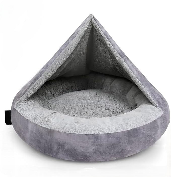 Cozy Hooded Cave Bed for Dogs & Cats - Beanbag Cuddler with Attached Blanket