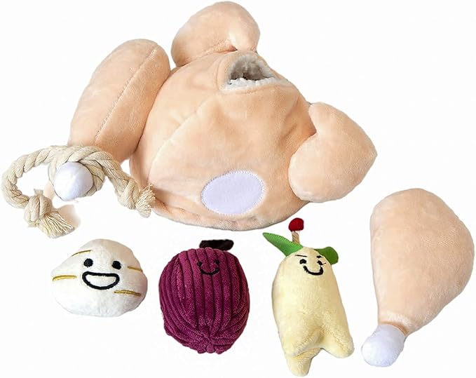 Interactive Hide and Seek Squeaky Crinkle Toys - Korean Ginseng Chicken Set