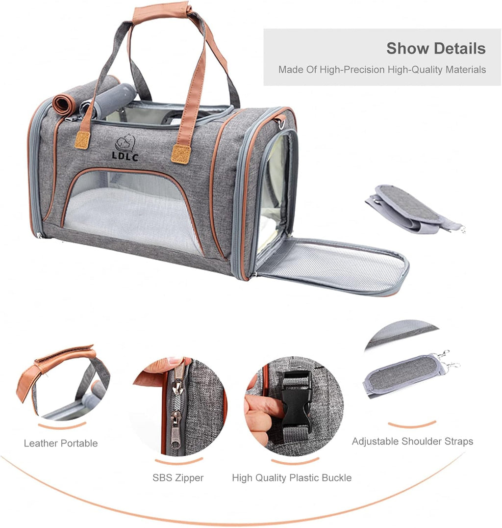 Canvas Air Travel Pet Carrier with Shoulder Strap and Washable Cushion For Dogs & Cats