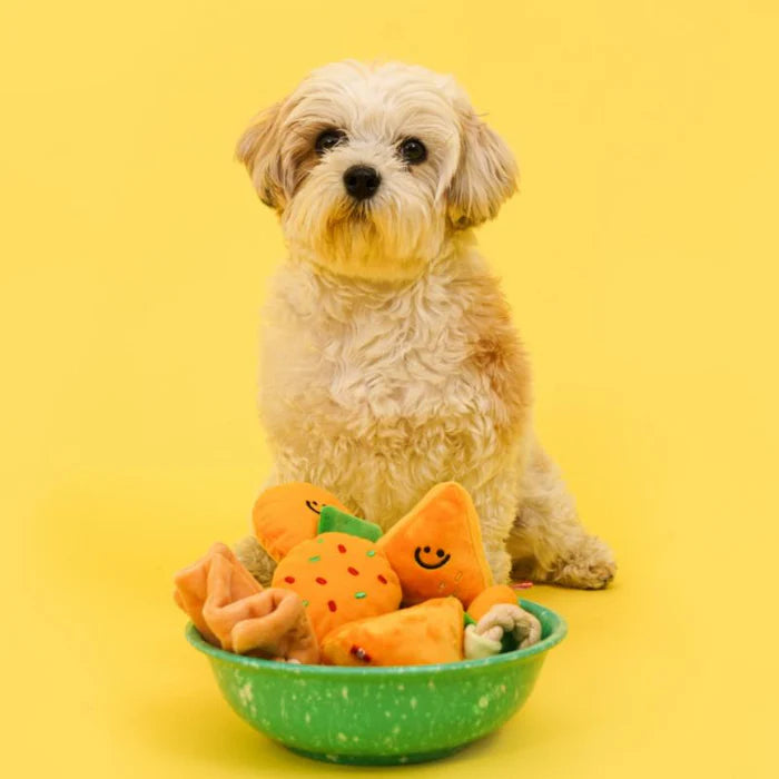 Japanese Oden Dog Toy: Cute Squeaky Plush Sniffing & Chew Toy with Rope Knots