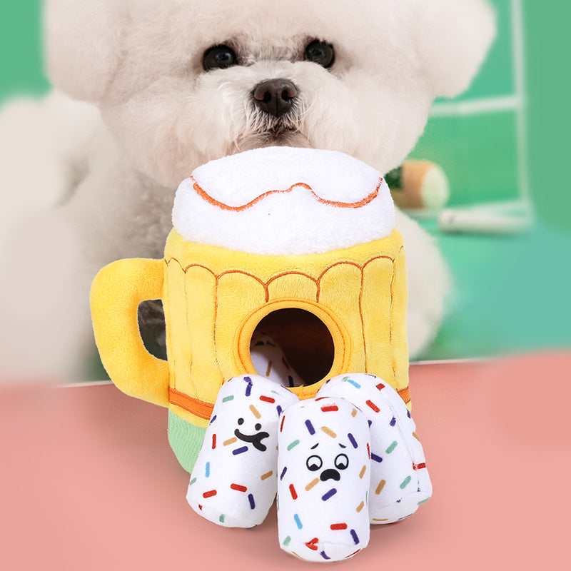 Cross-border Ins toys dog pet beer mug rattle paper toy amazon gifts