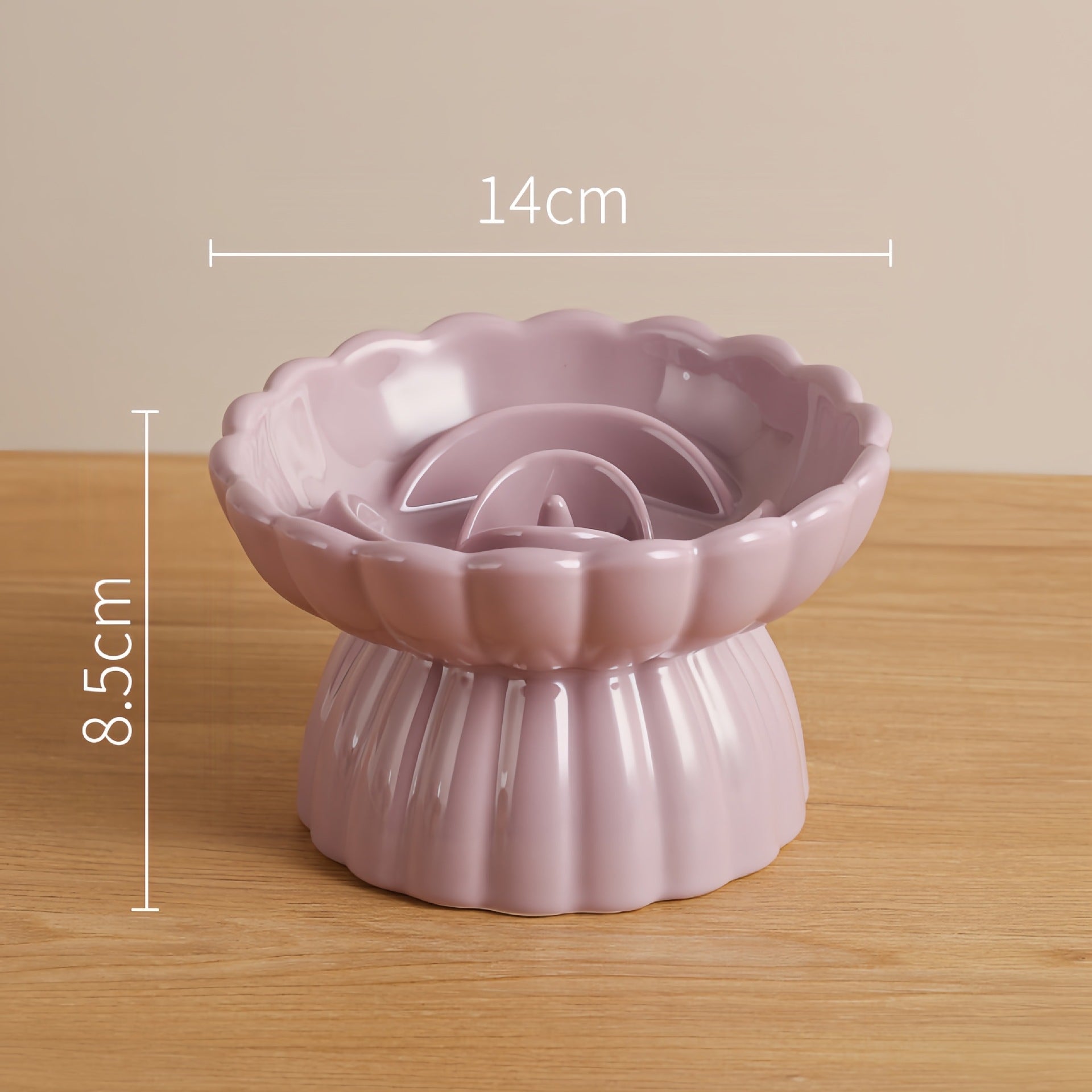 Slow Feeder Pet Bowl For Cats & Small Dogs - Elevated Ceramic Dish with Neck Support