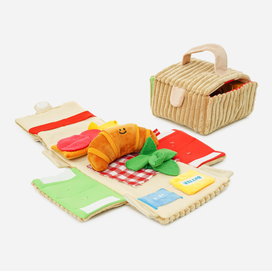 Korean pet toys croissant picnic box set plush toys sound Tibetan food cute interactive boredom relief toys