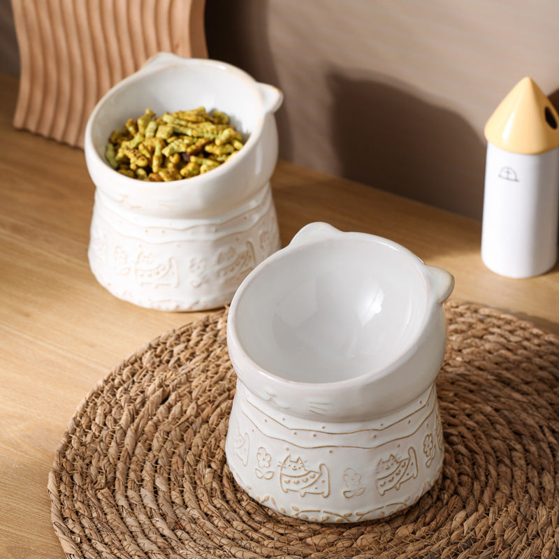 Japanese style pet bowl ceramic cat bowl tall slanted cat food bowl protective cervical dog bowl dog basin cat food bowl water bowl