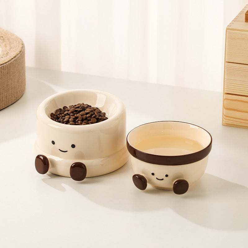 Adorable Wide Ceramic Pet Bowl - Anti-Slip Food & Water Dish 8.4oz 250ml, 27oz 800ml