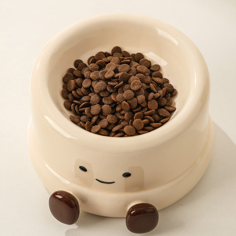Adorable Wide Ceramic Pet Bowl - Anti-Slip Food & Water Dish 8.4oz 250ml, 27oz 800ml
