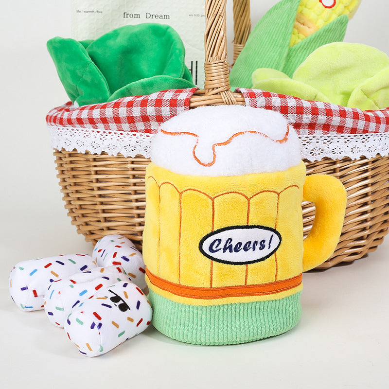 Cross-border Ins toys dog pet beer mug rattle paper toy amazon gifts