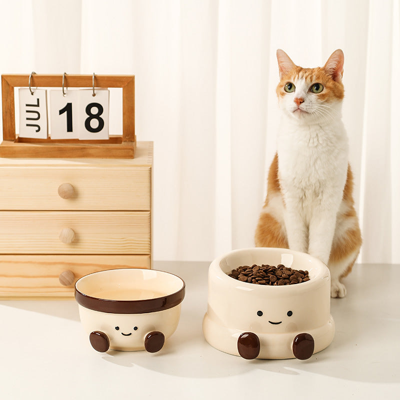Adorable Wide Ceramic Pet Bowl - Anti-Slip Food & Water Dish 8.4oz 250ml, 27oz 800ml