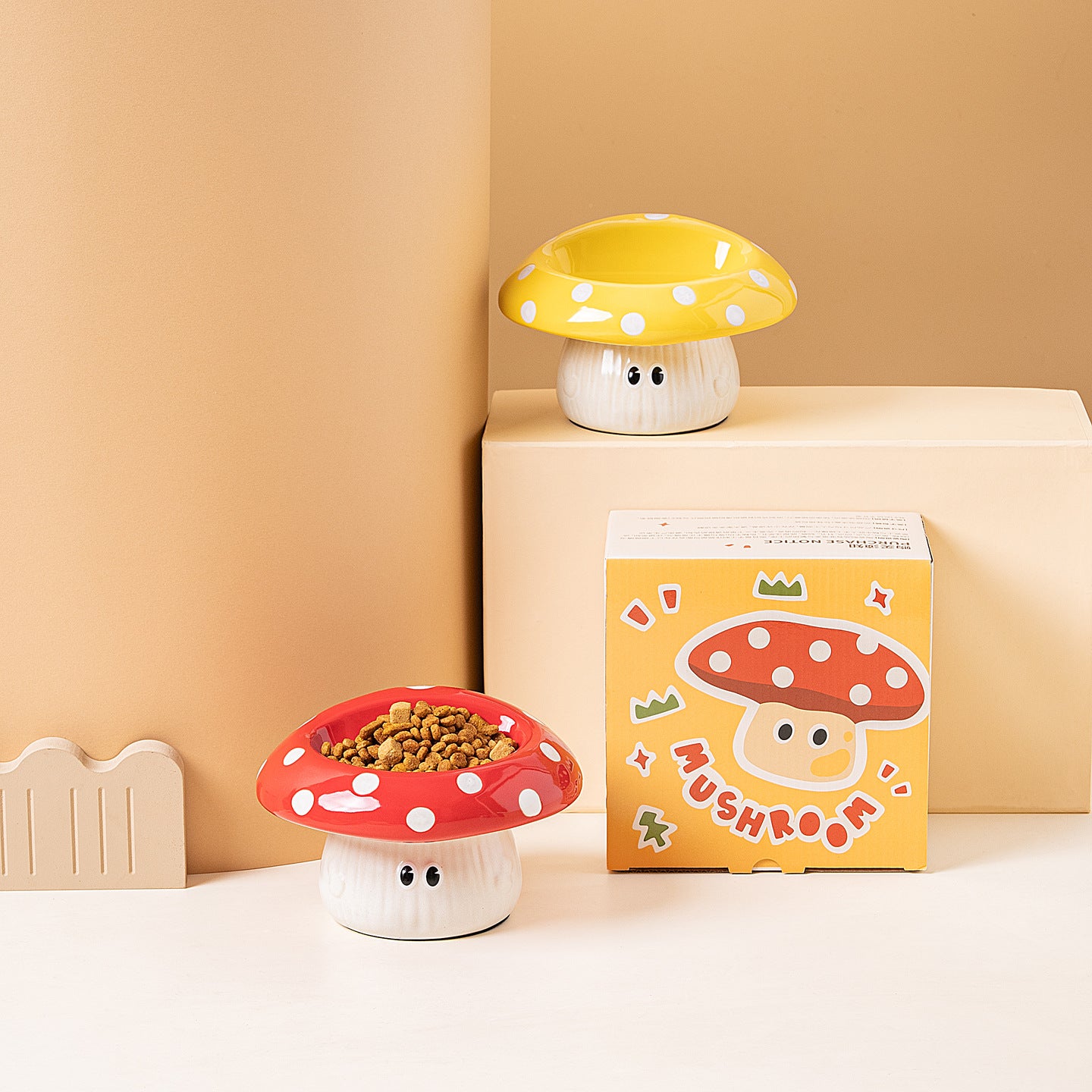 Elevated Ceramic Mushroom Pet Bowl 3.3oz 100ml