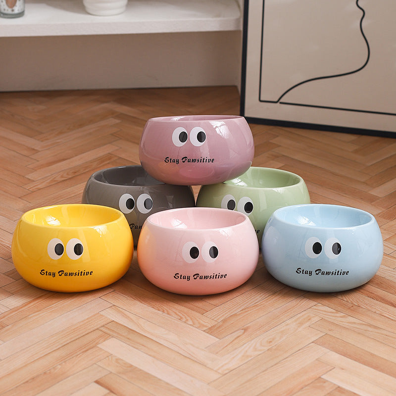 Stay Pawsitive Slanted Ceramic Pet Bowl - Anti-Slip, Easy-Eat Design 6oz 180ml