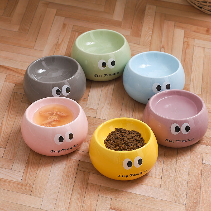 Stay Pawsitive Slanted Ceramic Pet Bowl - Anti-Slip, Easy-Eat Design 6oz 180ml