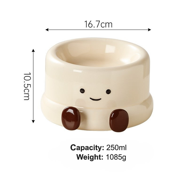 Adorable Wide Ceramic Pet Bowl - Anti-Slip Food & Water Dish 8.4oz 250ml, 27oz 800ml