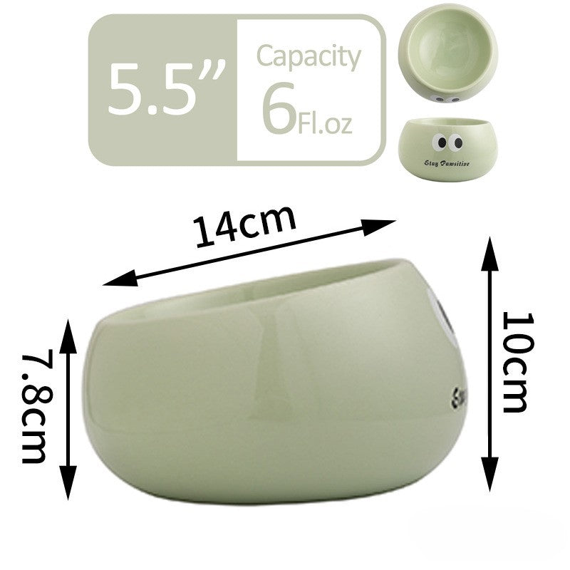 Stay Pawsitive Slanted Ceramic Pet Bowl - Anti-Slip, Easy-Eat Design 6oz 180ml