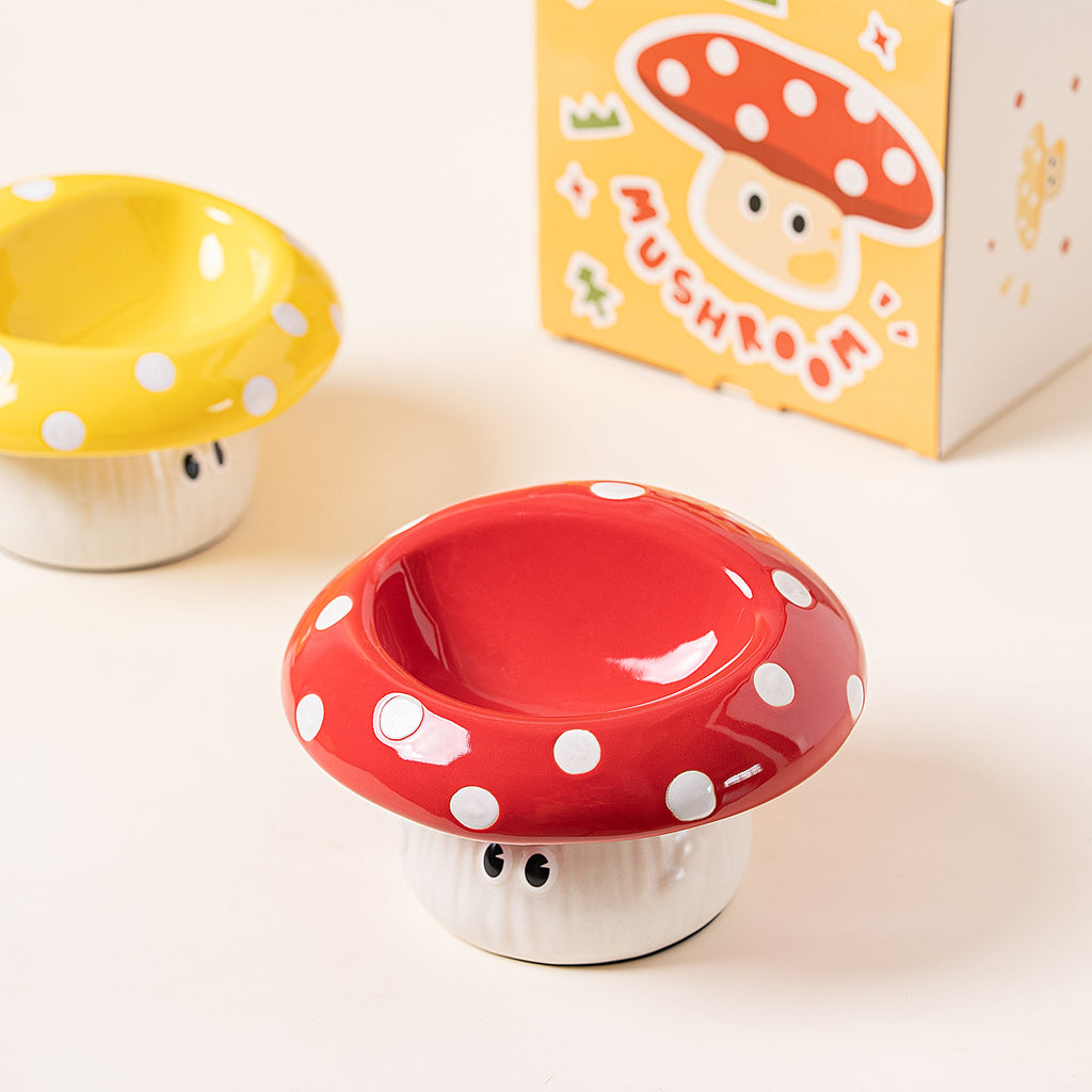 Elevated Ceramic Mushroom Pet Bowl 3.3oz 100ml