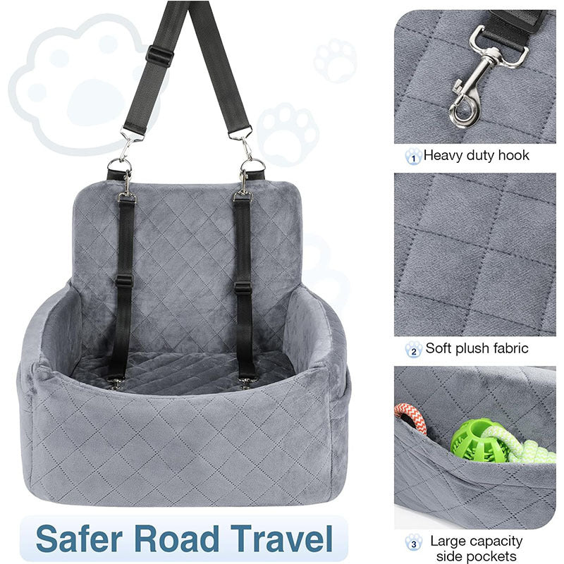 Detachable & Washable Dog Car Seat - Comfy Bed with 2 Safety Leashes