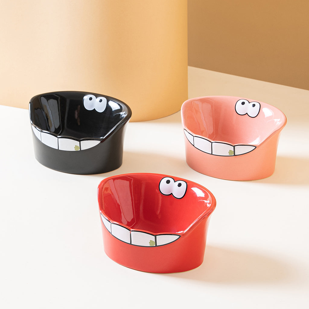 Wide-Rim Cartoon Ceramic Bowl  for Cats & Dogs 8.8oz 260ml