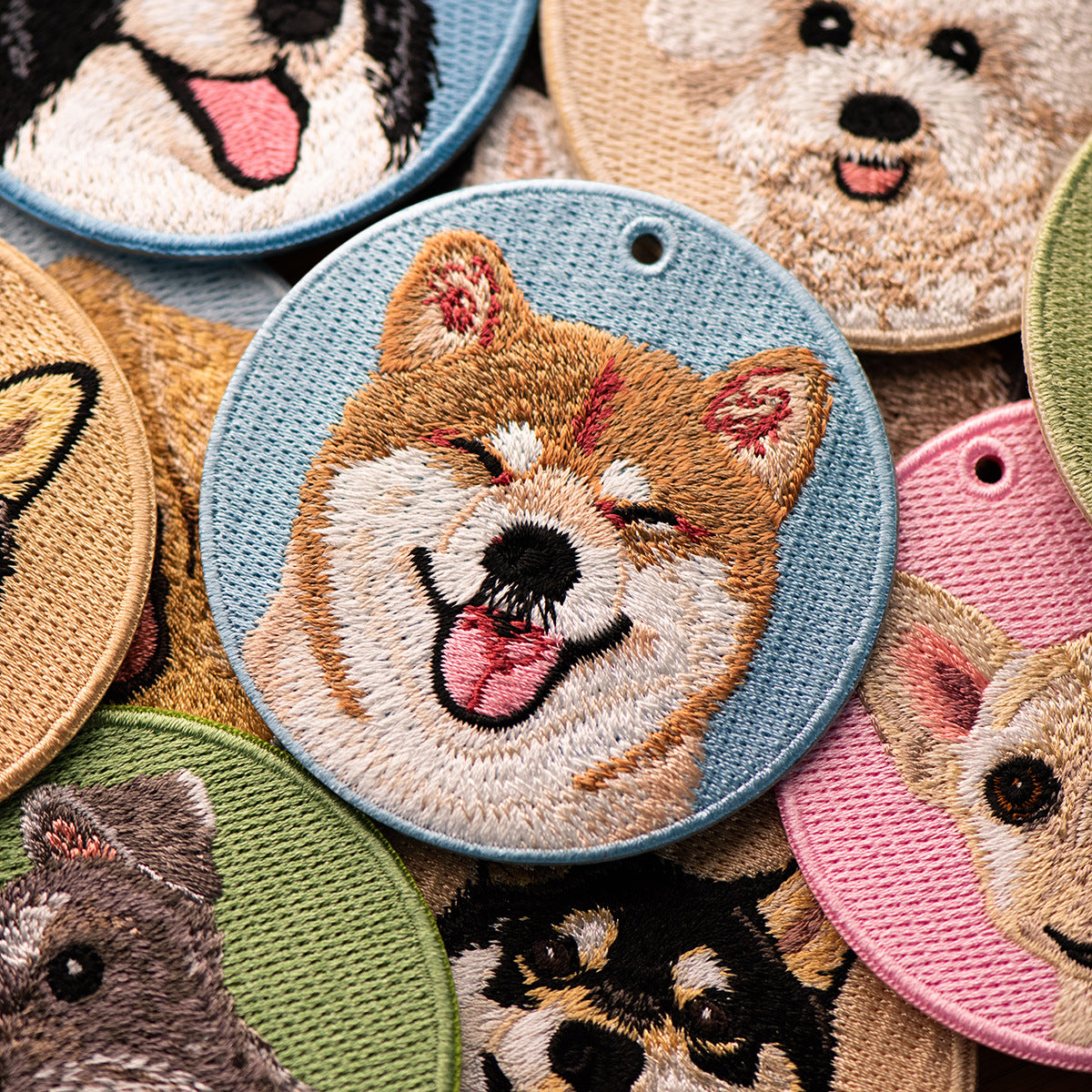 Double-sided Embroidery Patch Key Chain - Dogs