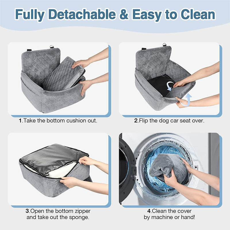 Detachable & Washable Dog Car Seat - Comfy Bed with 2 Safety Leashes