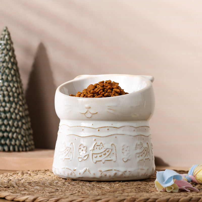 Japanese style pet bowl ceramic cat bowl tall slanted cat food bowl protective cervical dog bowl dog basin cat food bowl water bowl