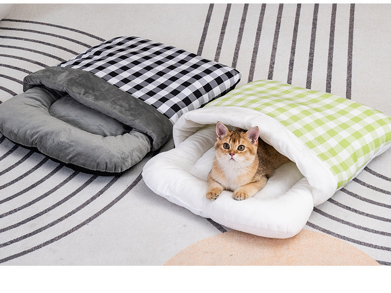 Cozy Hooded Pet Bed: Insulated Semi-Enclosed Sleeping Pod for Small Dogs and Cats