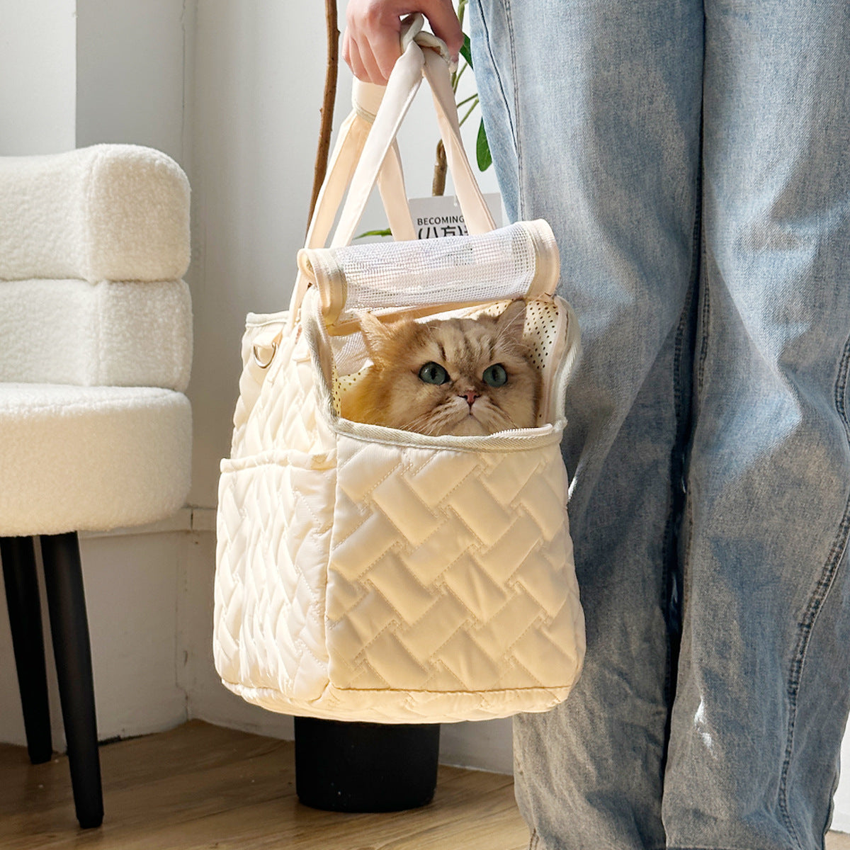 Cat bag outgoing portable breathable shoulder breathable small body dog bag portable light canvas cat pet crossbody backpack