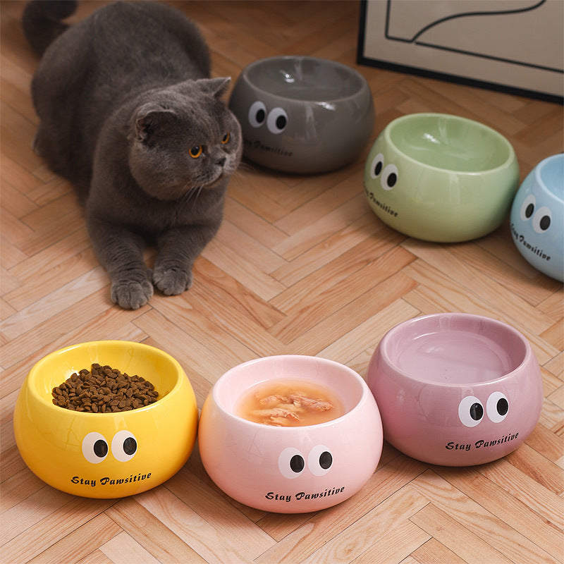 Stay Pawsitive Slanted Ceramic Pet Bowl - Anti-Slip, Easy-Eat Design 6oz 180ml