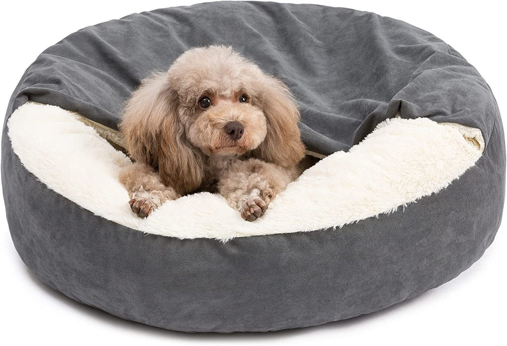 Cozy Hooded Cave Bed for Dogs & Cats - Beanbag Cuddler with Attached Blanket