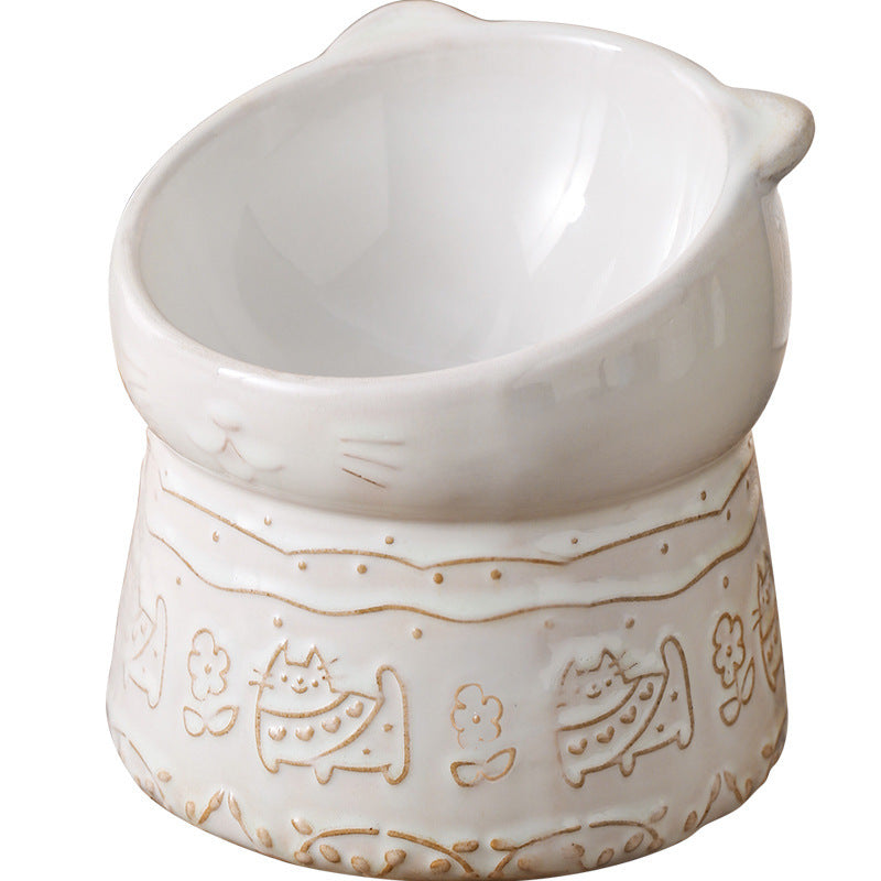 Japanese style pet bowl ceramic cat bowl tall slanted cat food bowl protective cervical dog bowl dog basin cat food bowl water bowl