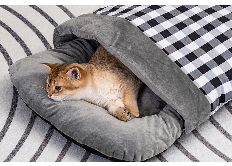 Cozy Hooded Pet Bed: Insulated Semi-Enclosed Sleeping Pod for Small Dogs and Cats