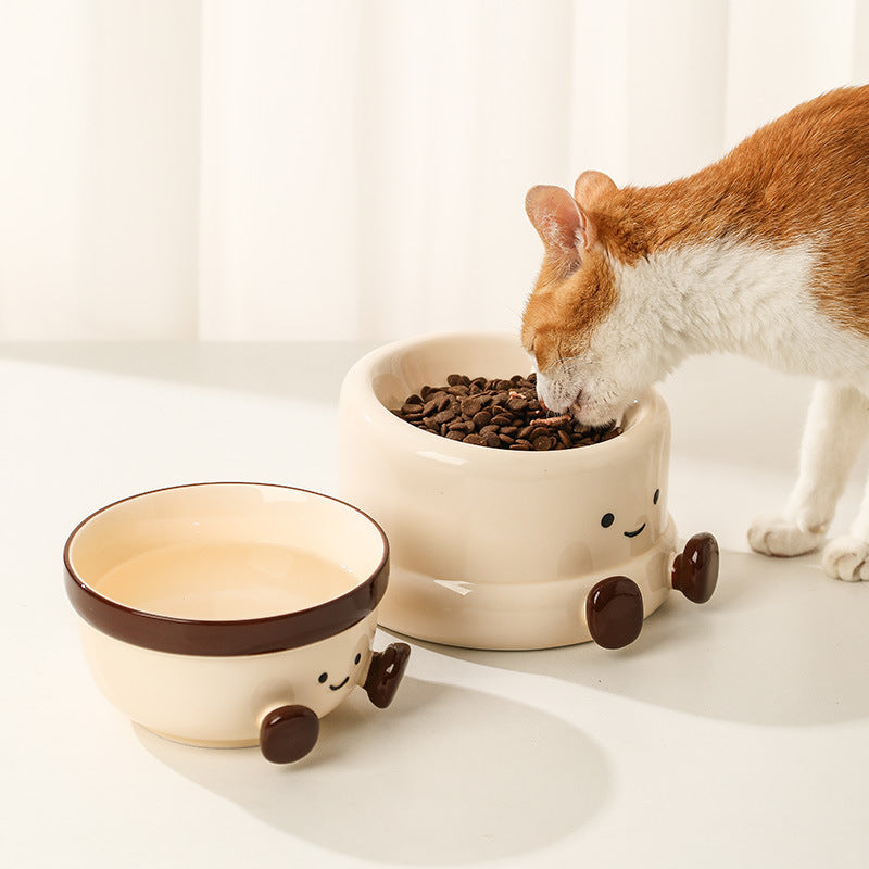 Adorable Wide Ceramic Pet Bowl - Anti-Slip Food & Water Dish 8.4oz 250ml, 27oz 800ml