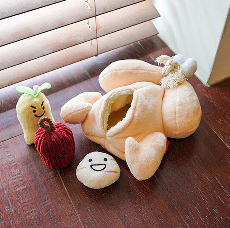 Korean pet plush toy, ginseng chicken soup, hidden food, sound toy, dog interactive boredom relieving artifact, sniffing toy