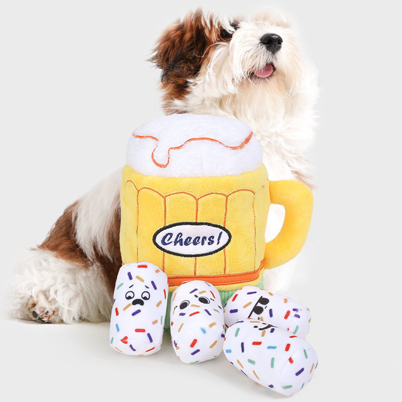 Cross-border Ins toys dog pet beer mug rattle paper toy amazon gifts