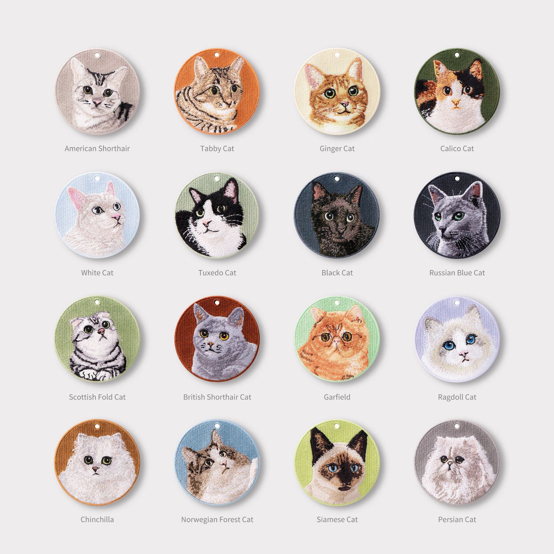 Double-sided Embroidery Patch Key Chain - Cats
