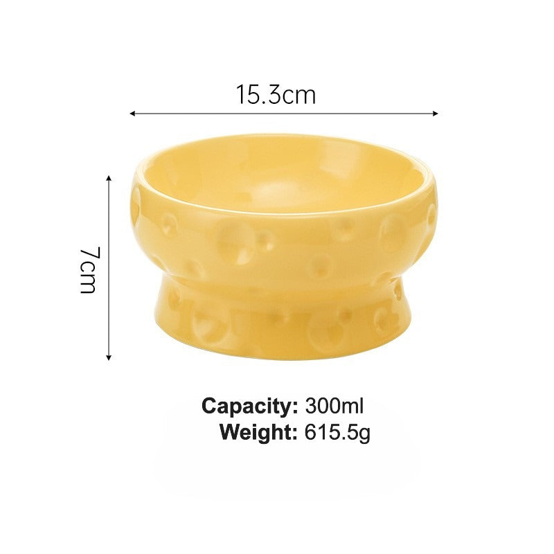 The Cheese Bowl: Raised Ceramic Pet Dish for Neck Health 10.1oz 300ml
