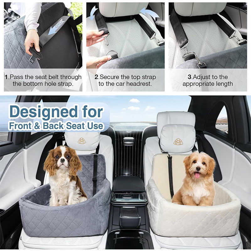 Detachable & Washable Dog Car Seat - Comfy Bed with 2 Safety Leashes
