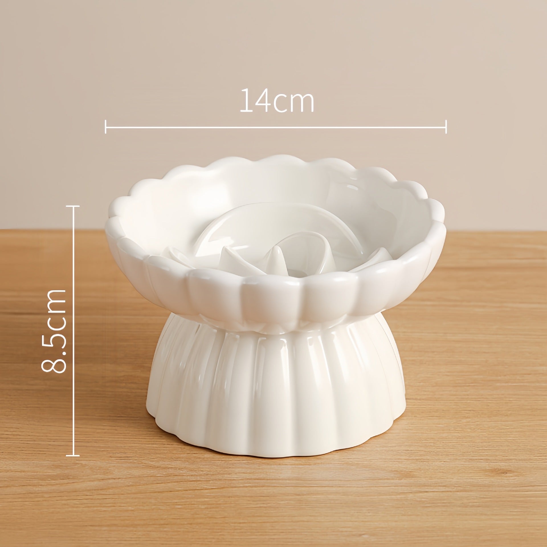 Slow Feeder Pet Bowl For Cats & Small Dogs - Elevated Ceramic Dish with Neck Support