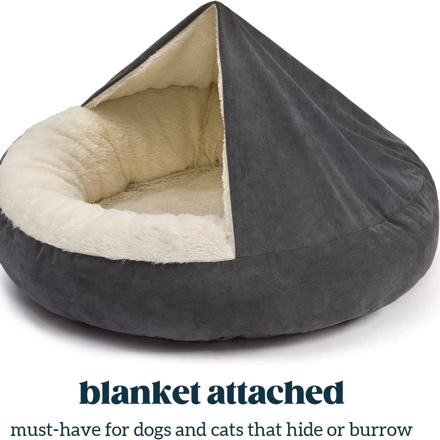 Cozy Hooded Cave Bed for Dogs & Cats - Beanbag Cuddler with Attached Blanket
