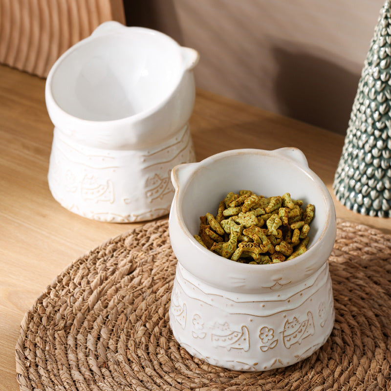 Japanese style pet bowl ceramic cat bowl tall slanted cat food bowl protective cervical dog bowl dog basin cat food bowl water bowl