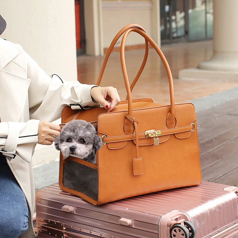 The Barkin Bag - Luxury Designer PU Leather Pet Carrier For Small Dogs & Cats: Premium Travel & Fashion Tote