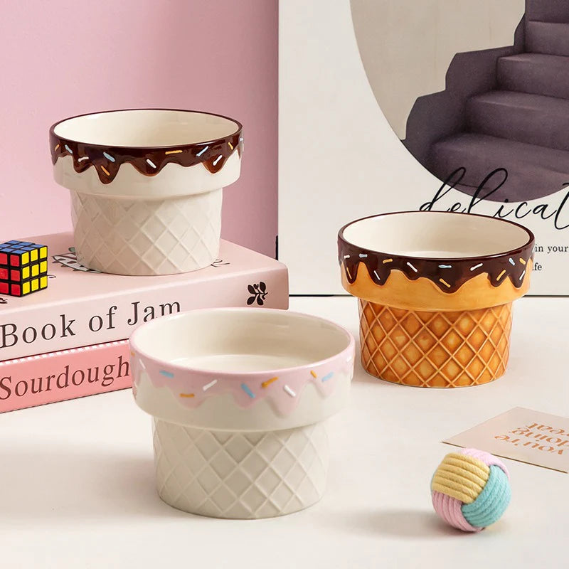 Elevated Tilted Ceramic Bowl - Neck Relief for Dogs & Cats 10.1oz 300ml